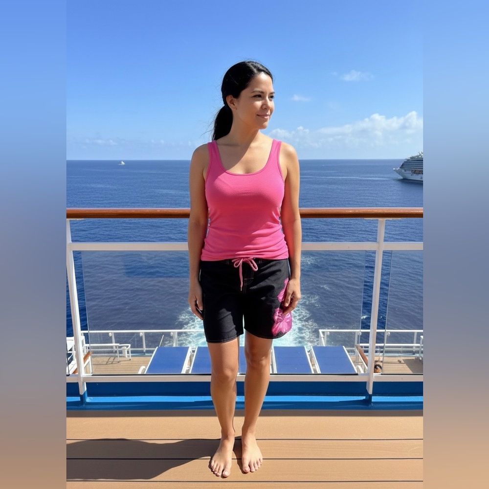 NWT Black Shorts with bright pink flower design.